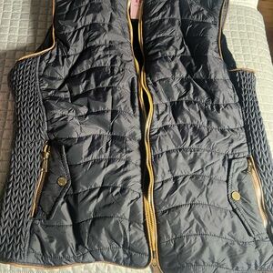 Black Quilted Vest with Gold Zipper